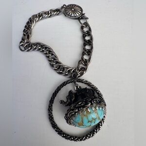 Vintage charm bracelet Chunky dark silver tone Etruscan revival style